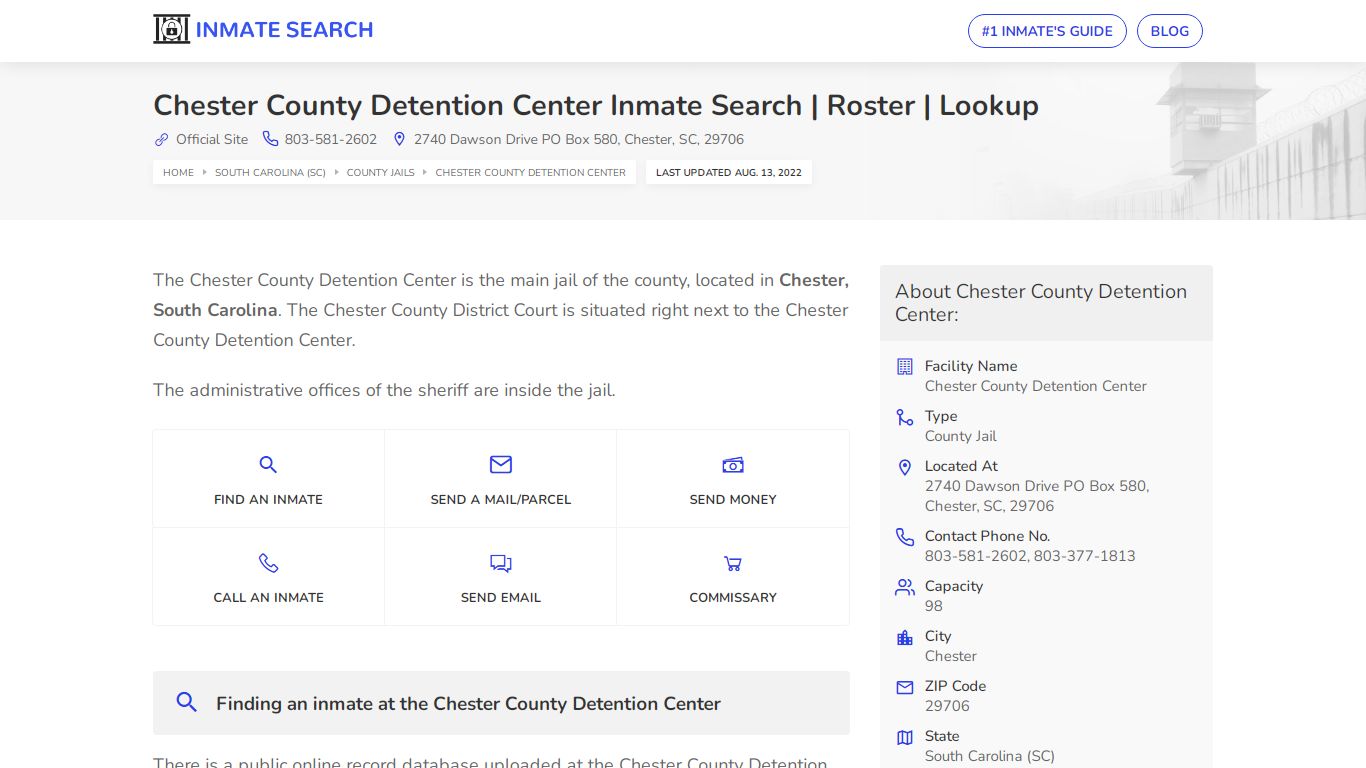 Chester County Detention Center Inmate Search | Roster ...