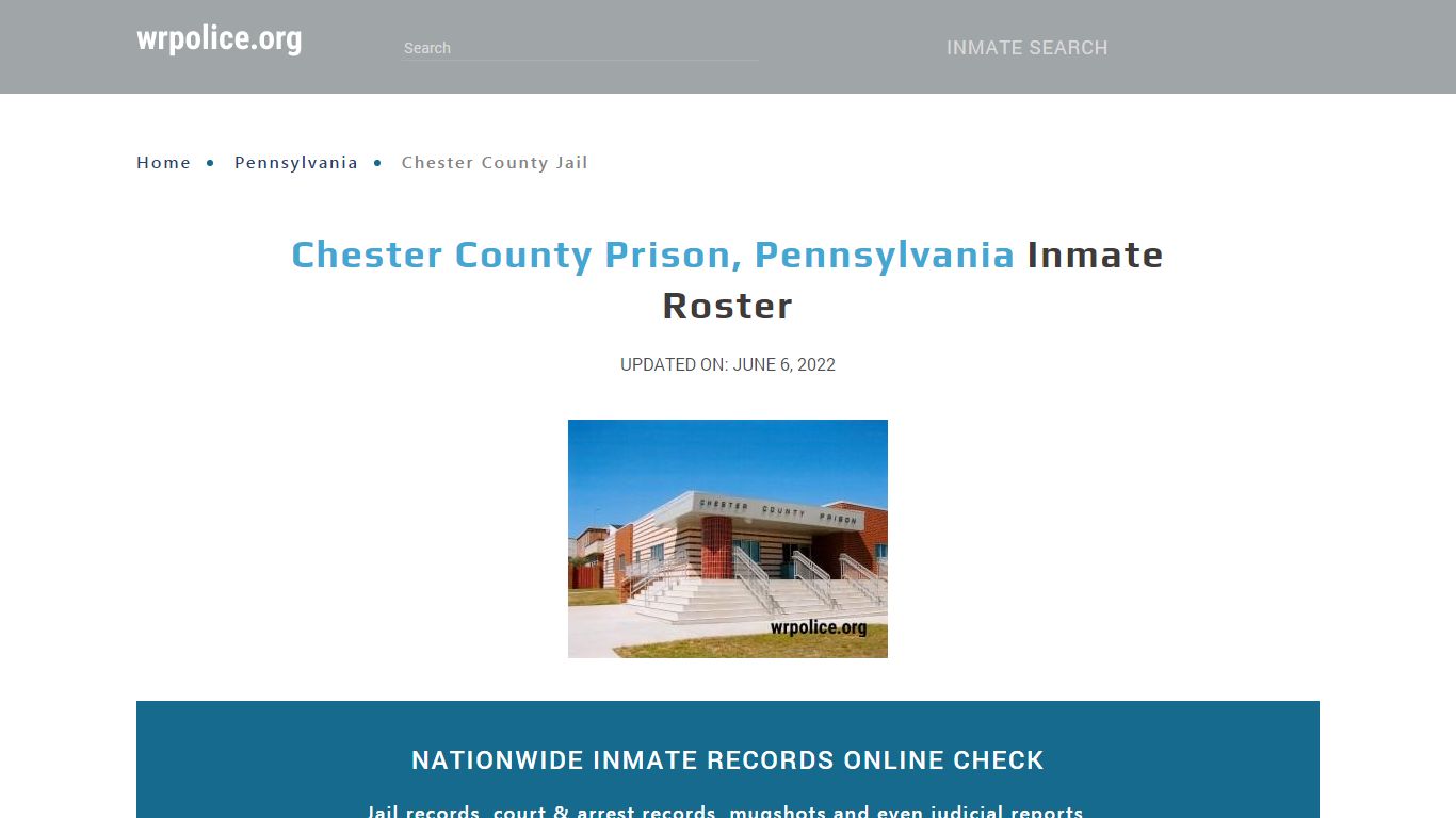 Chester County Prison, Pennsylvania - Inmate Locator
